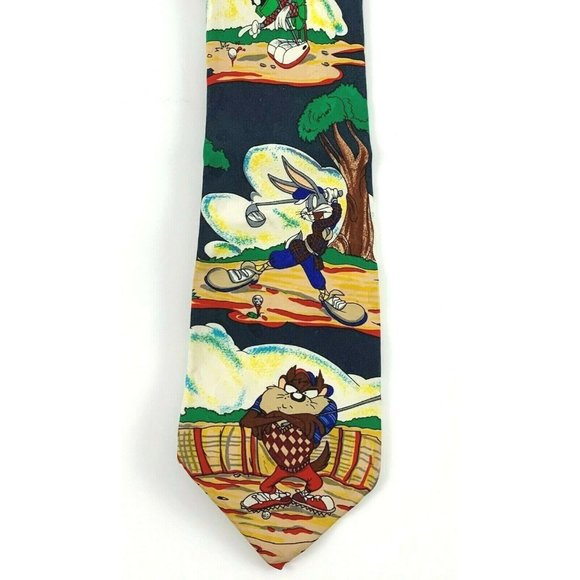 Looney Tunes Mania Men's Novelty Necktie: Taz, Bugs, Marvin. Golf. Black. 1995 - Picture 1 of 4